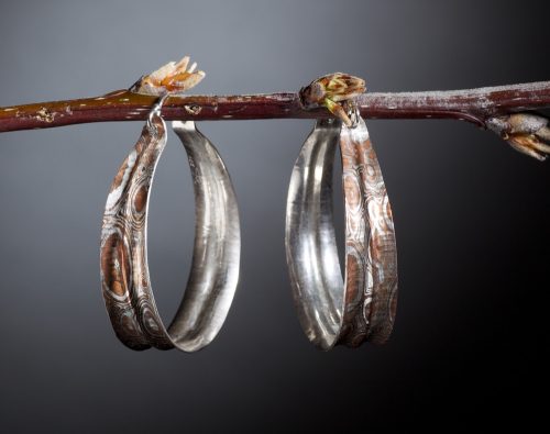 Mokume Gane Silver Copper Hoop Earrings